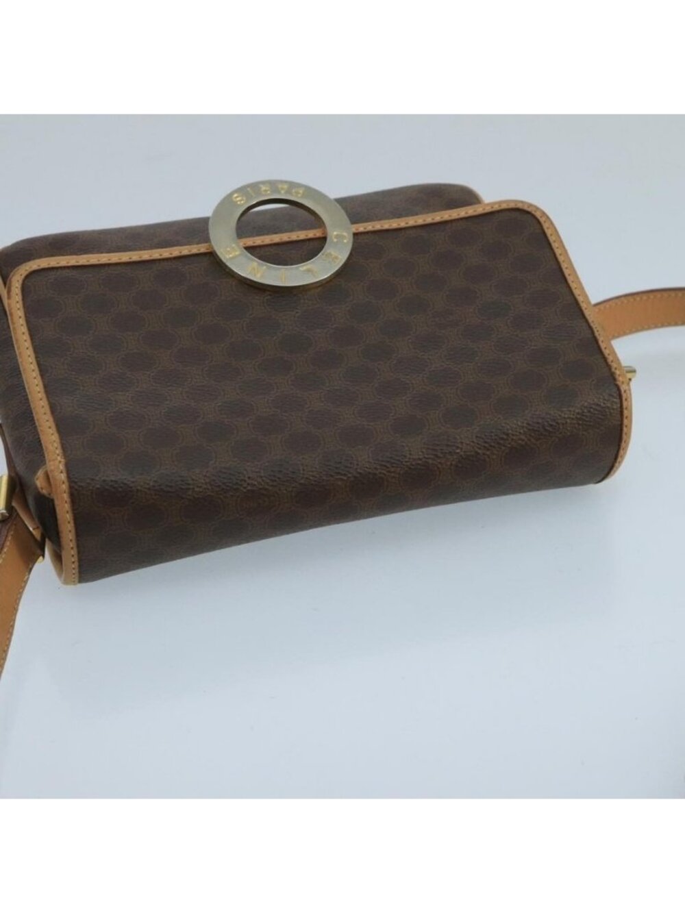Authentic CELINE Macadam Canvas Circle Shoulder Bag Brown - Picture 13 of 16